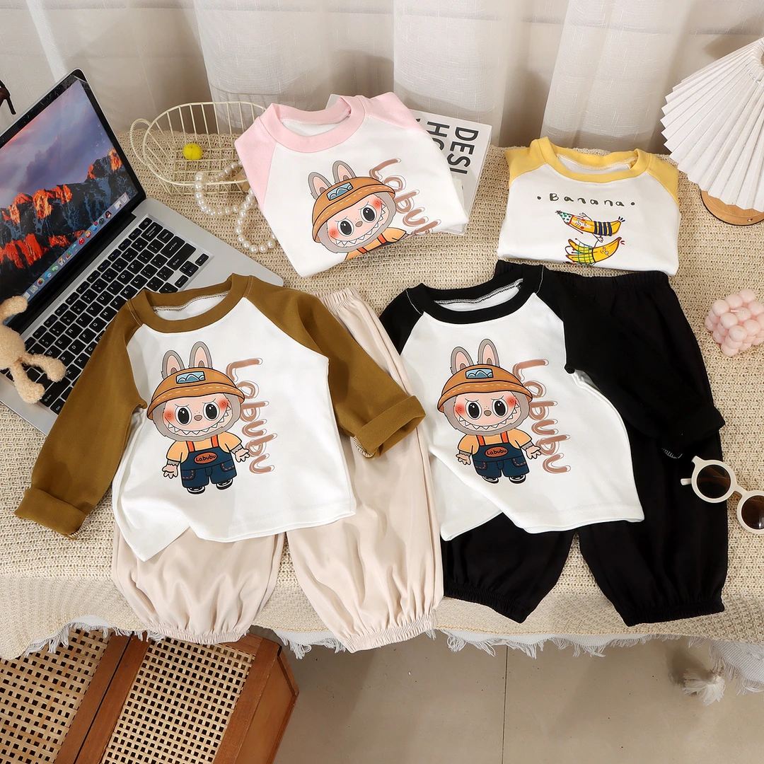 磨毛儿童男童女童洋气百搭休闲套装宝宝女拼接春秋两件套