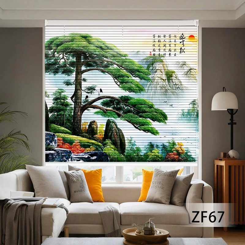 迎客松免打孔客厅百叶窗帘中式卧室防水浴室双11加厚冬季保暖窗帘