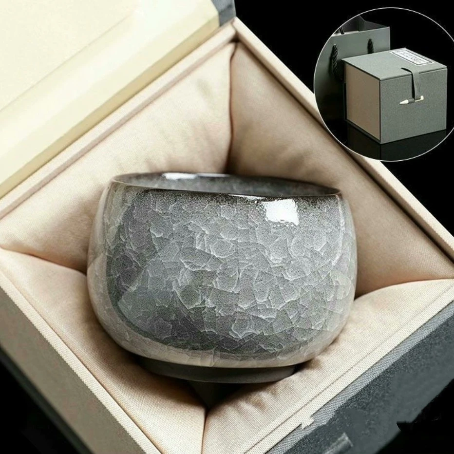 黑冰花主人杯单杯开片茶杯茶盏高档男士功夫陶瓷茗杯茶道零配