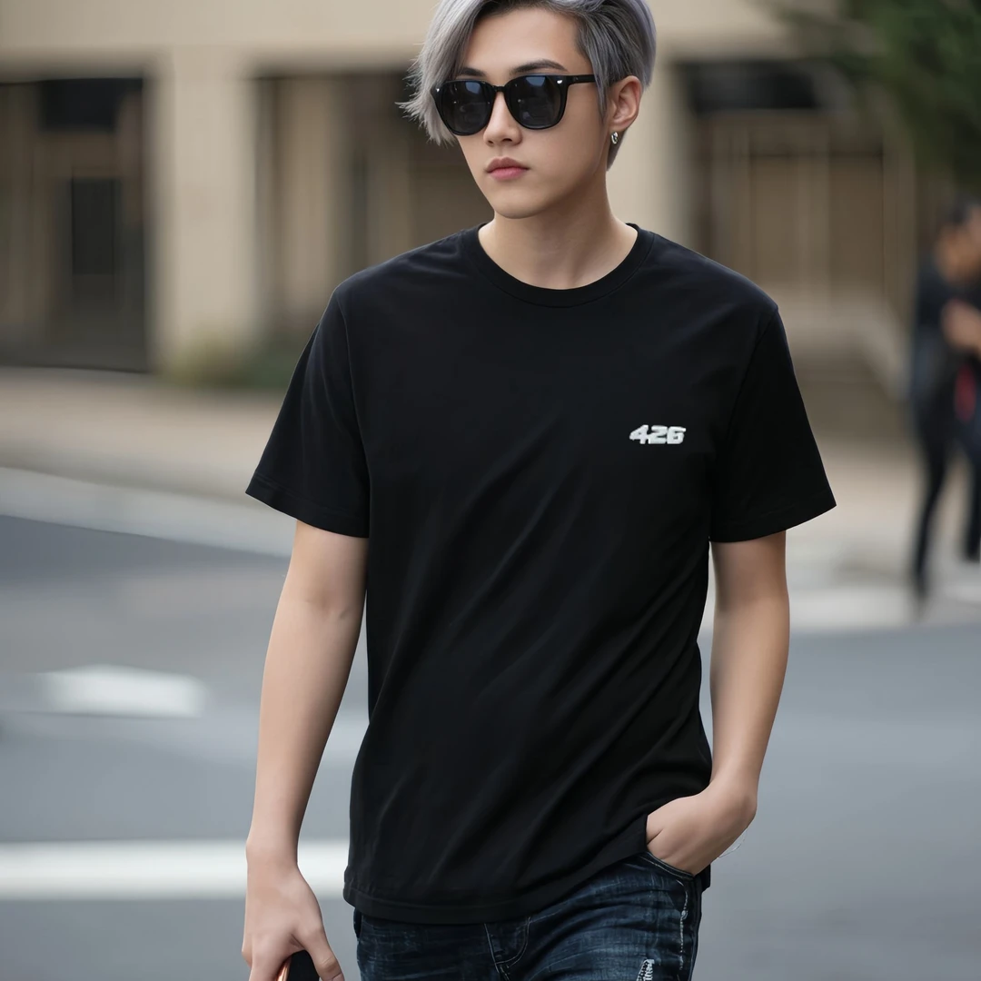 8067 夏季男士上衣新款百搭潮流宽松纯棉T恤圆领短袖印花潮牌休闲