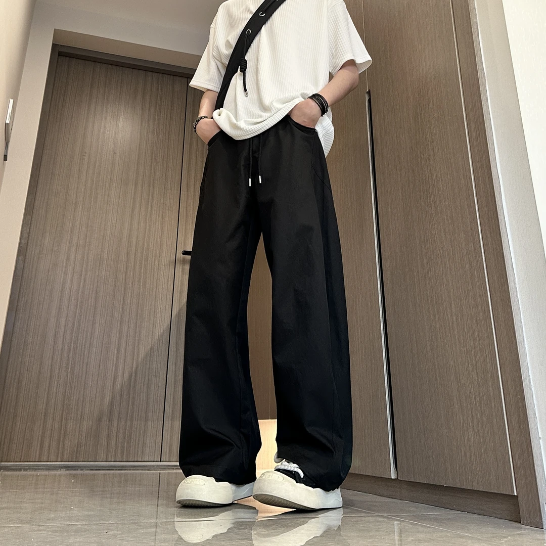 美式斜切休闲裤子男秋冬季潮牌高街弯刀裤大码宽松直筒阔腿长裤