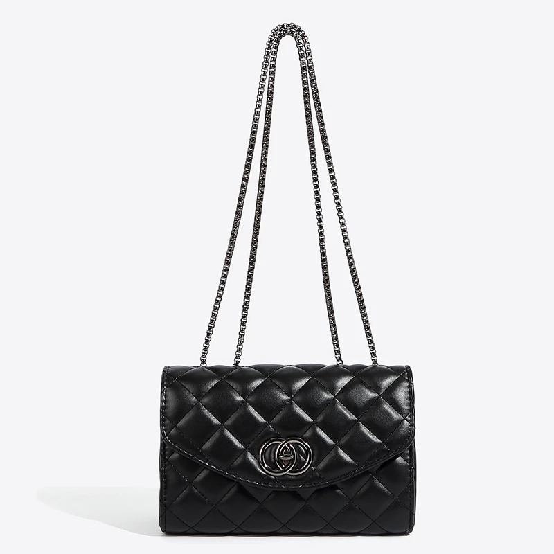 小香风菱格链条包单根斜挎包黑色小方包百搭黑色时尚经典