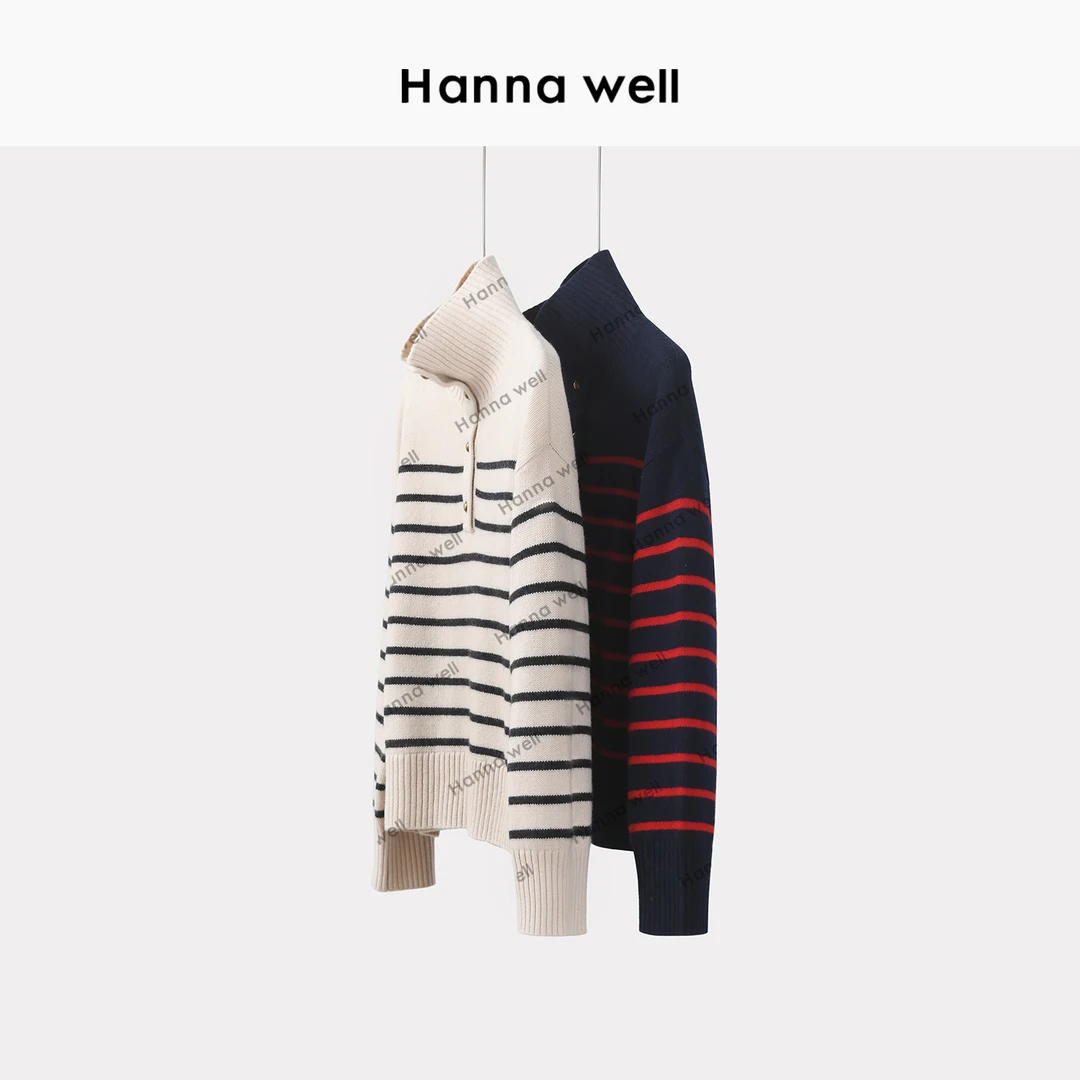 妞姐自制 “知识分子” 减龄时髦风 多种领型条纹毛衣 MY4C121030