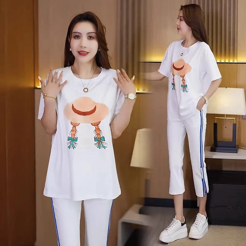 新款时尚洋气t女2025夏宽松显瘦印花短袖T恤百搭宽松休闲上衣