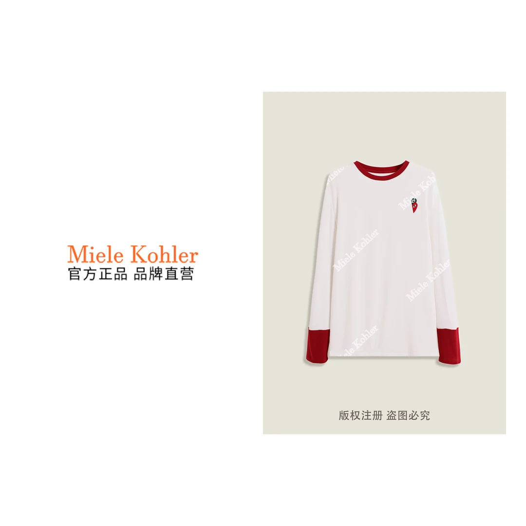 新款轻奢简约圆领爱心图案女长袖T恤MKKQ86858【澳门小源同款】