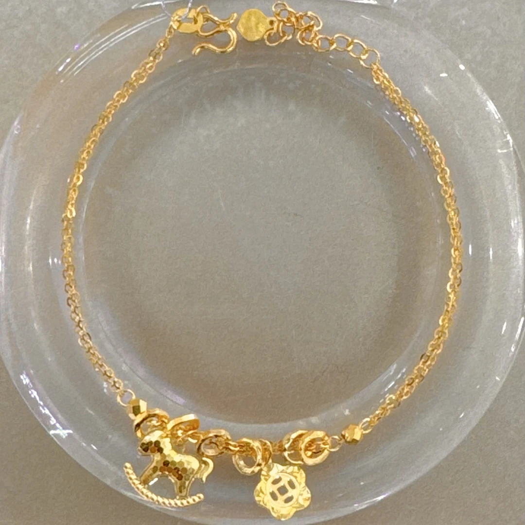 1A足金碎冰小马手链6.22g