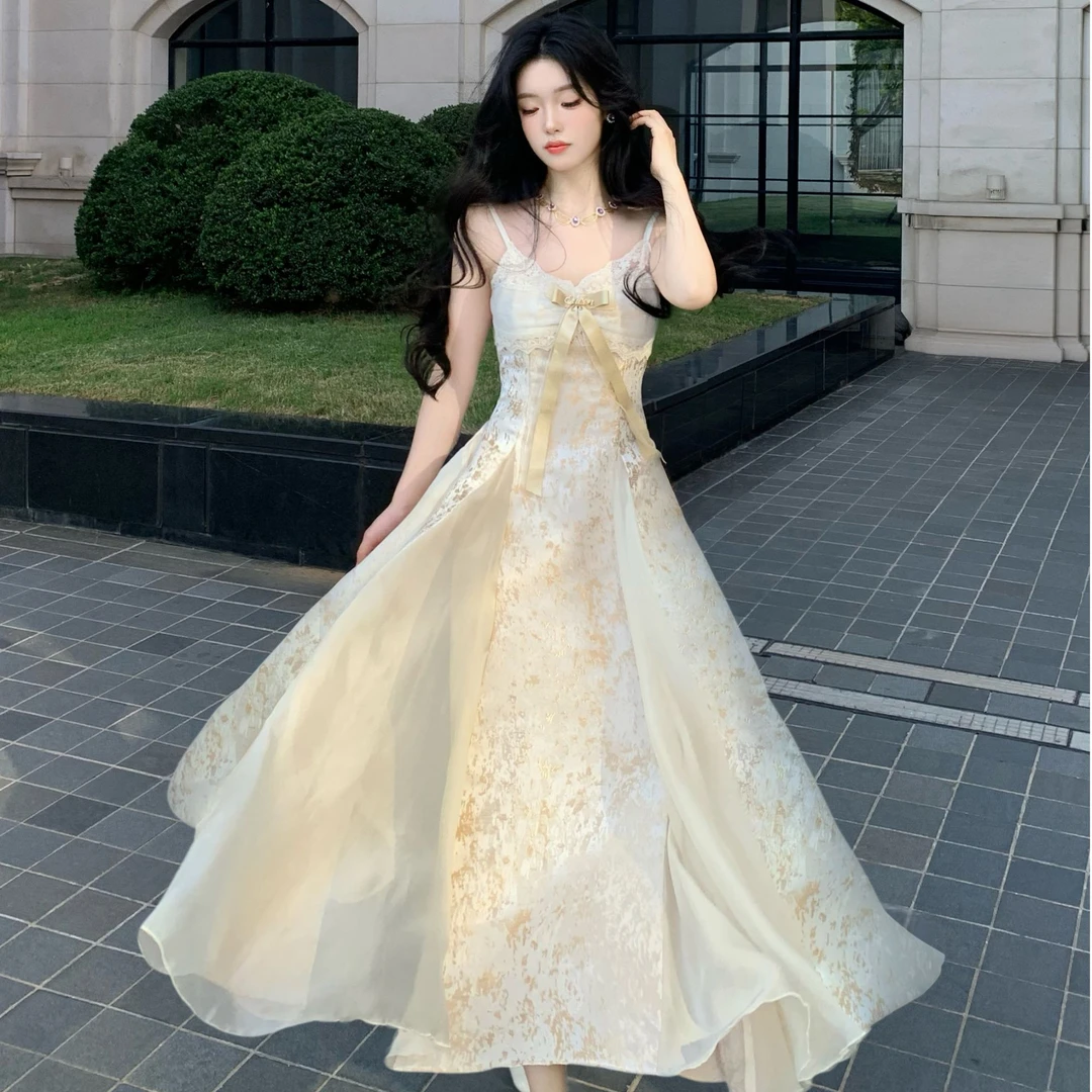 Blovelan永昼流光 法式宫廷风提花蝴蝶结连衣裙优雅宴会礼服裙