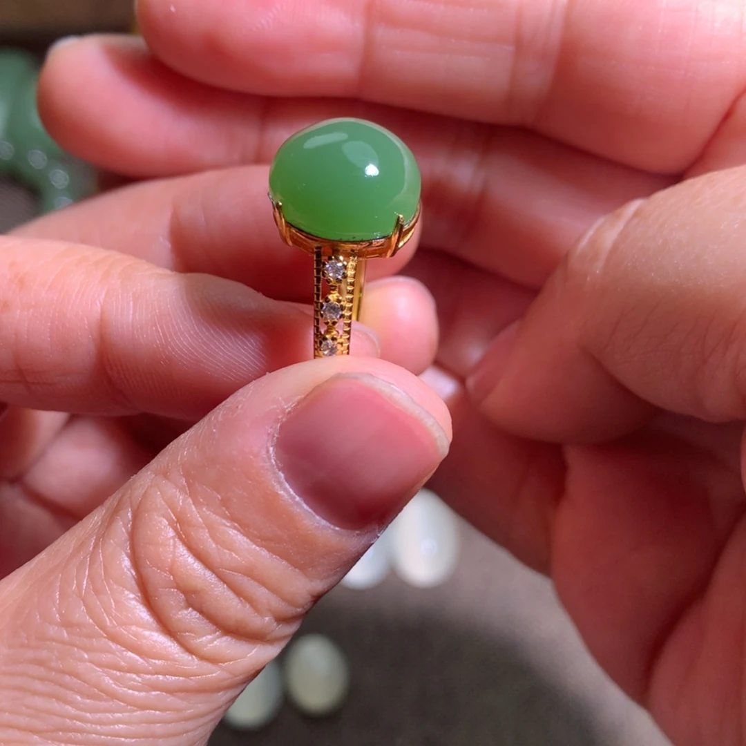 【闪购商品】银S925镀金镶嵌和田玉珠宝半成品