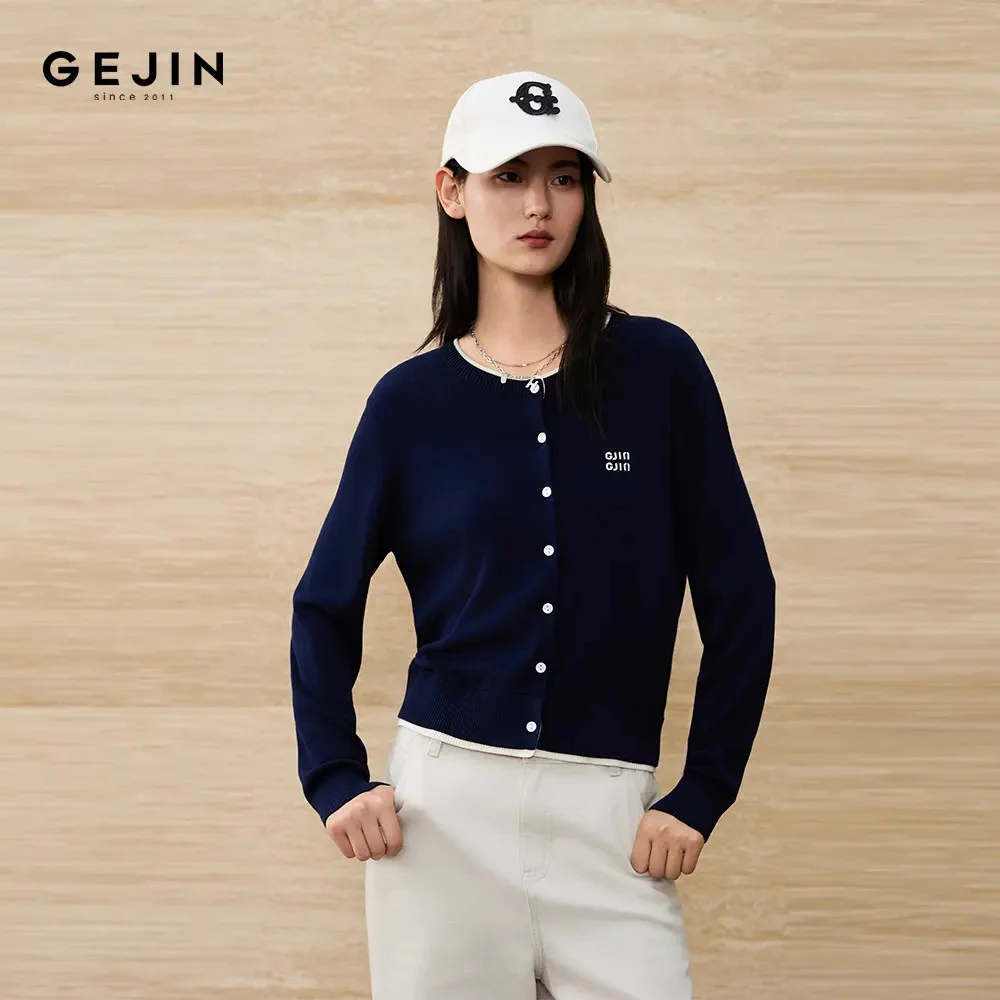 GEJIN/歌锦早秋新款撞色拼接设计时尚MIU系针织上衣9322562315