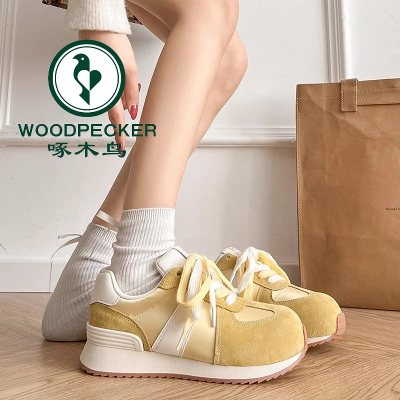 啄木鸟春秋2025德训鞋运动跑步休闲百搭女厚底圆头单鞋老爹阿甘鞋