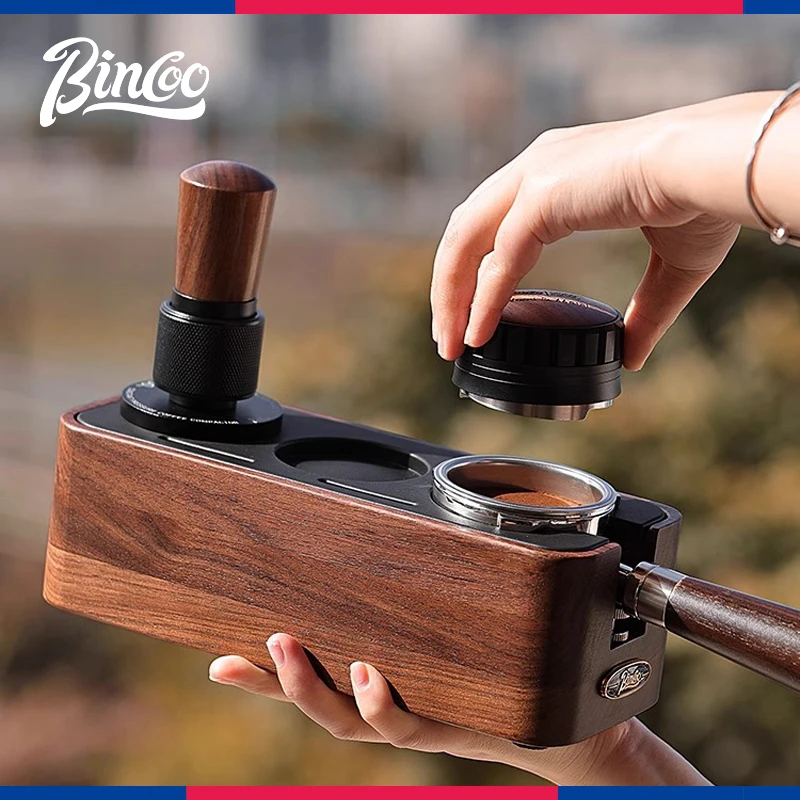 Bincoo胡桃木压粉底座意式咖啡机手柄支架布粉器压粉锤收纳工具