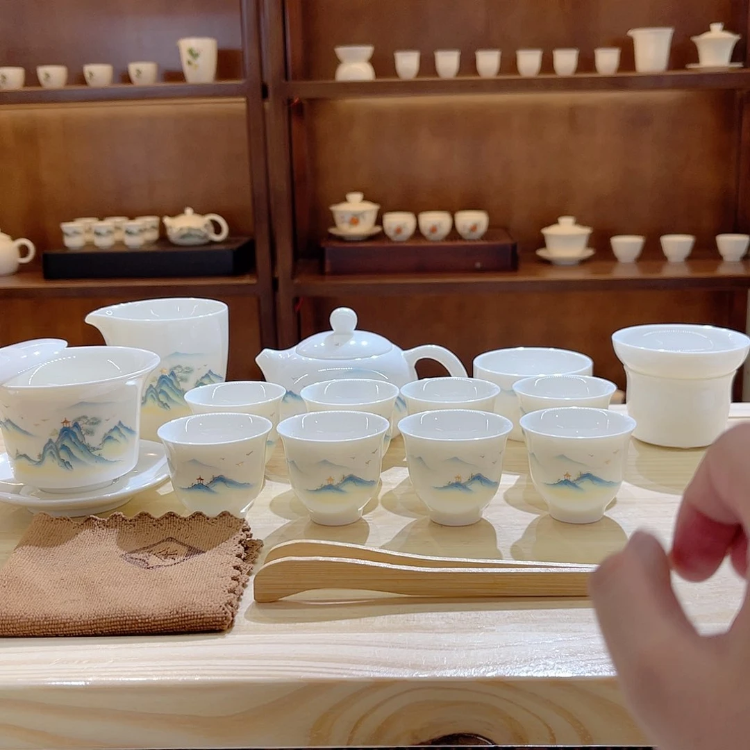 瓷片玄致羊脂玉瓷茶具套装