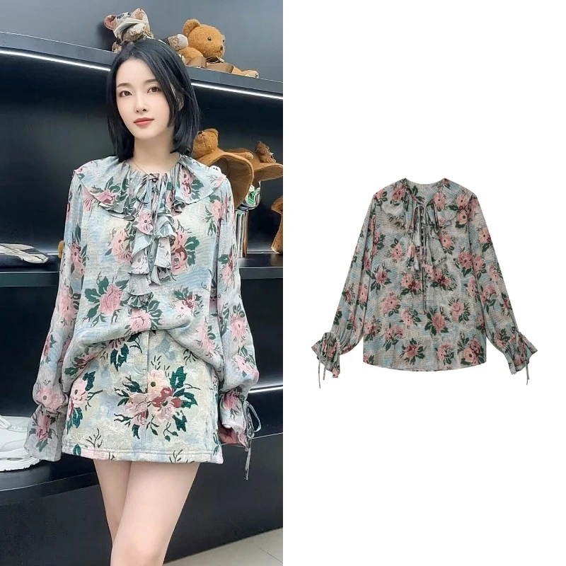 【乌】2025年冬季新款复古浪漫墙纸花长袖衬衫P5250