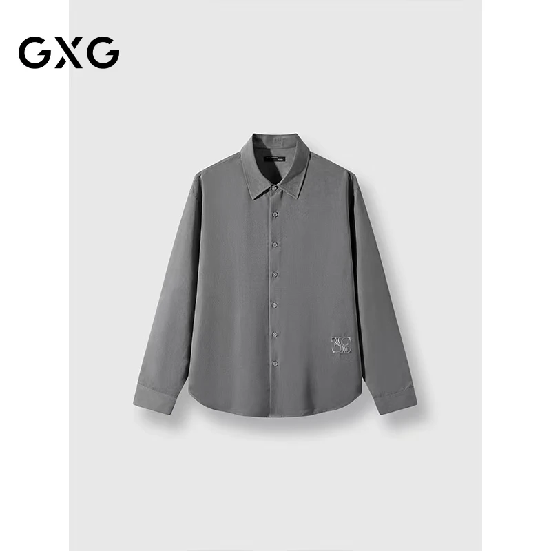 GXG男装 斯文衬衫休闲舒适纯色长袖衬衫男25年秋新款#G25D033056