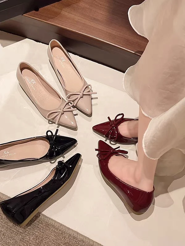 【SiSi】新疆包邮2025夏季新款时尚百搭温柔一脚蹬尖头法式蝴蝶结