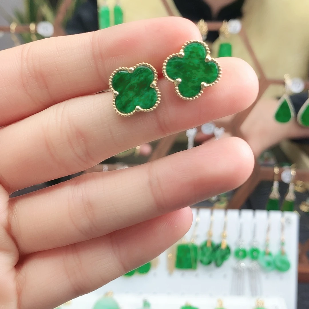 翡翠耳饰18K金镶嵌耳饰