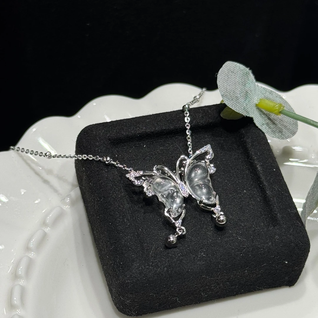 S925银 蝴蝶自来项链吊坠
