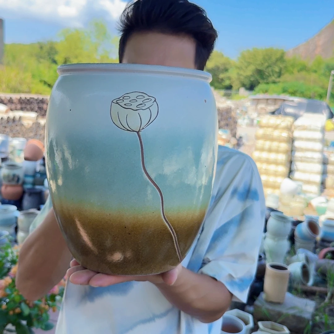 紫砂花盆口19高25（一个莲子三色