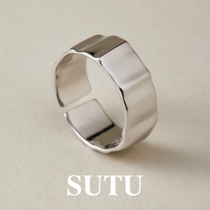 925银戒指 光影褶皱戒指极简设计感个性光面食指戒高级感光面指环