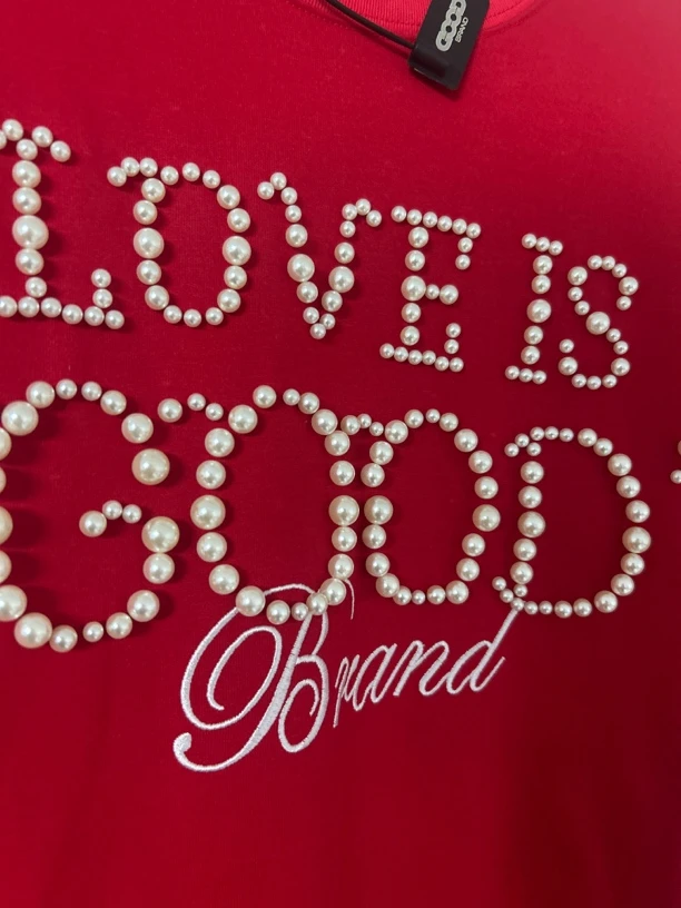 G家人工钉珠美式休闲T恤长袖酒红色短袖纯色夏季背心圆领