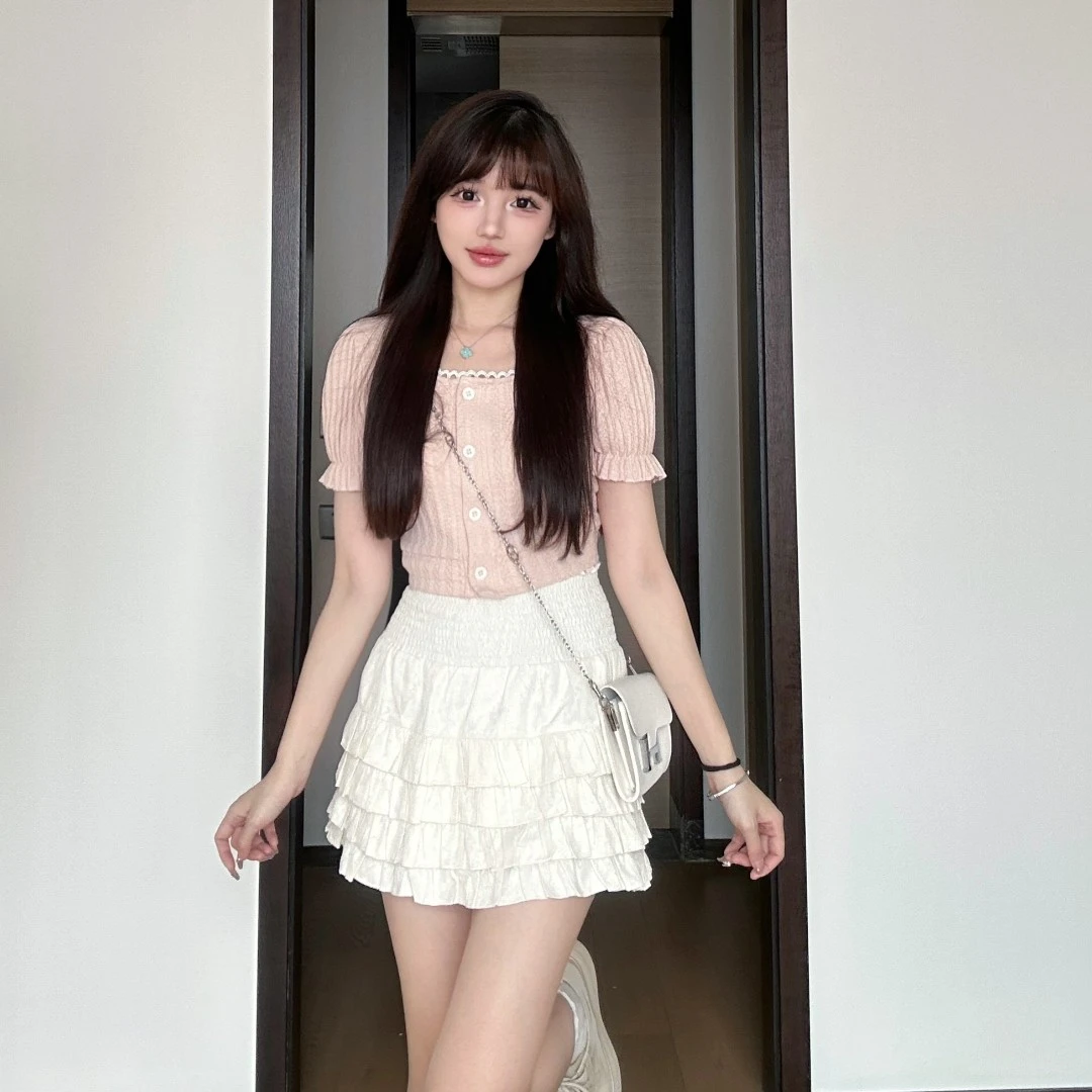 笨比甜~套装半身裙小香风蛋糕裙高腰短款夏季显瘦时尚辣妹套装