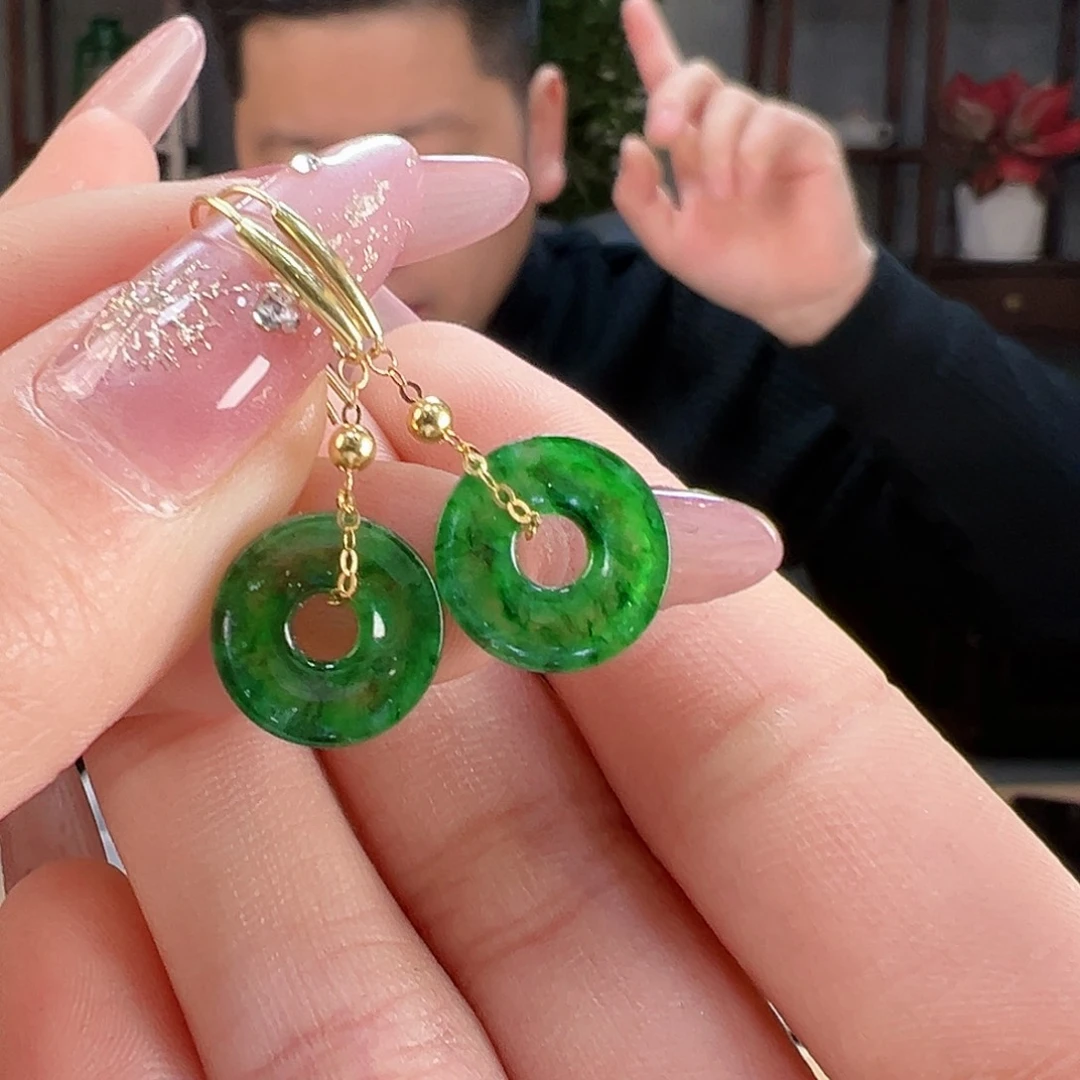 翡翠耳饰18K金镶嵌耳环20