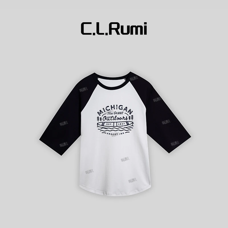 【Rumi时装】25夏季新品百搭宽松字母拼色短袖印花T恤6492tx