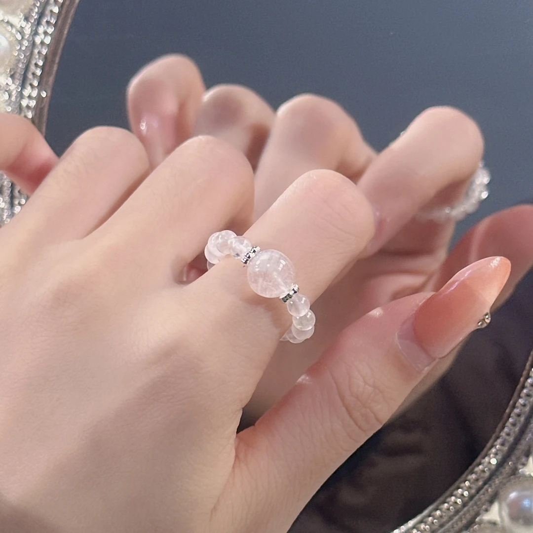 【鹿鹿家的宝藏】雪花幽灵串珠原创设计天然水晶戒指女串珠弹力指环