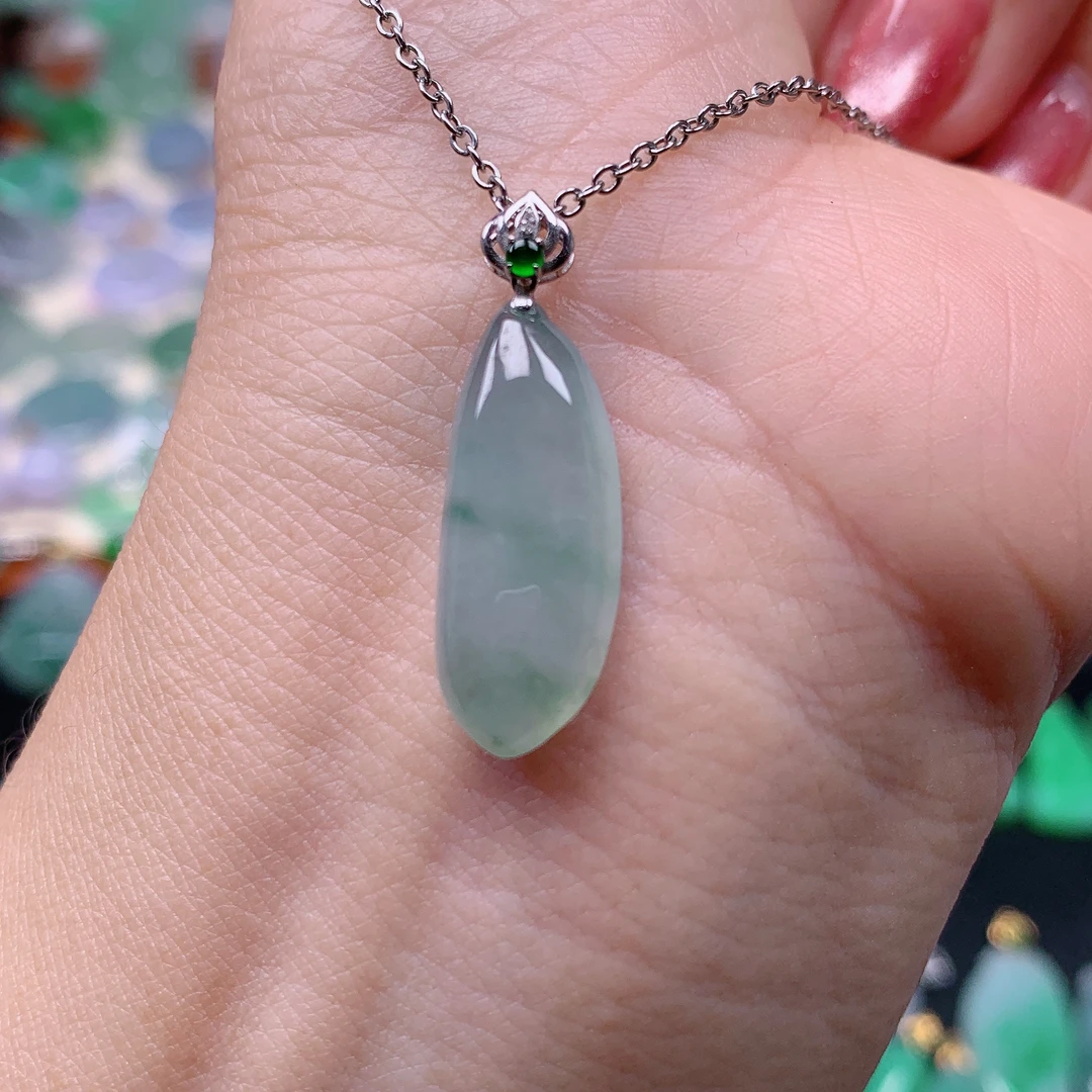 缅甸天然A货翡翠，冰飘花福瓜 编号457/1208尺22-9.1-4.9