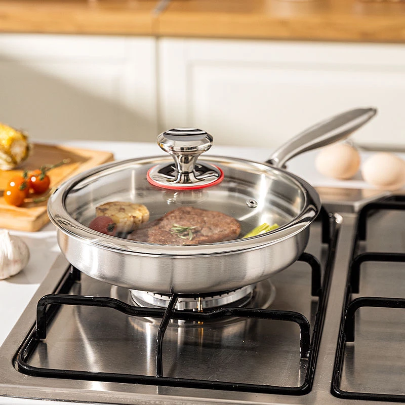 德国316不锈钢平底锅无涂层家用煎锅牛排不粘锅电磁炉专用炒菜锅