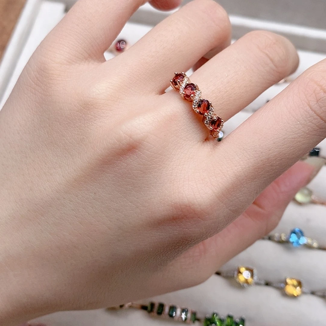 石榴石戒指银S925镶嵌开口