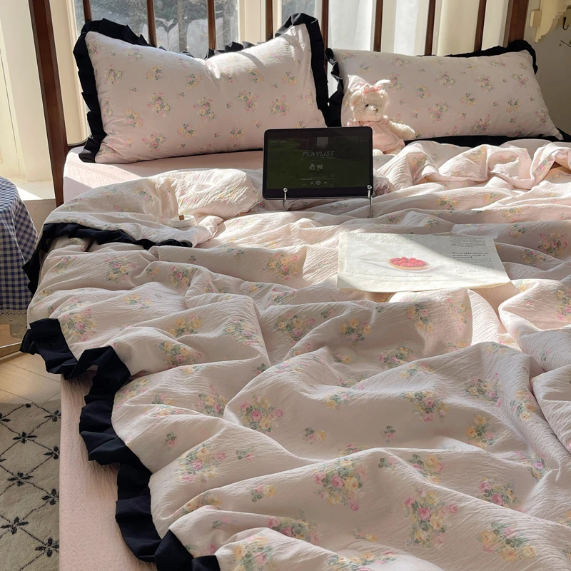 双层纱床单款夏被夏凉被空调被四件套053花影夏被四件套