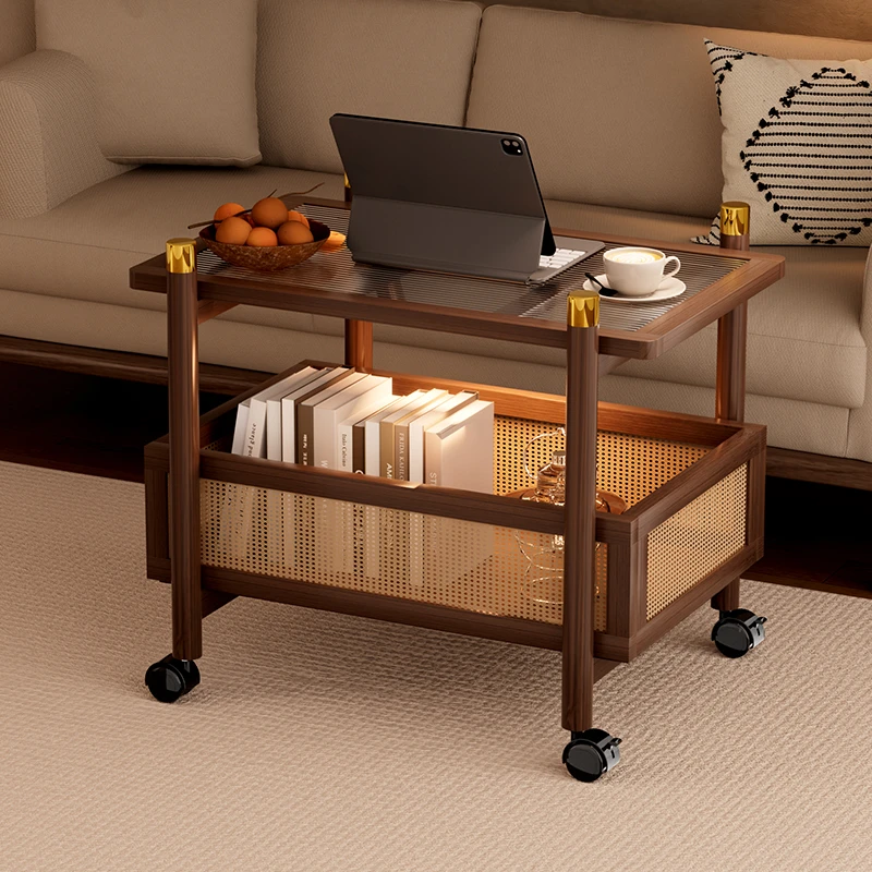 中古小推车楠竹可移动边几收纳客厅沙发储物置物架藤编简约餐车