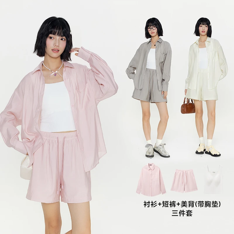 RARN/热爱如你【凉感】衬衫+短裤+带胸垫美背三件套CC套装