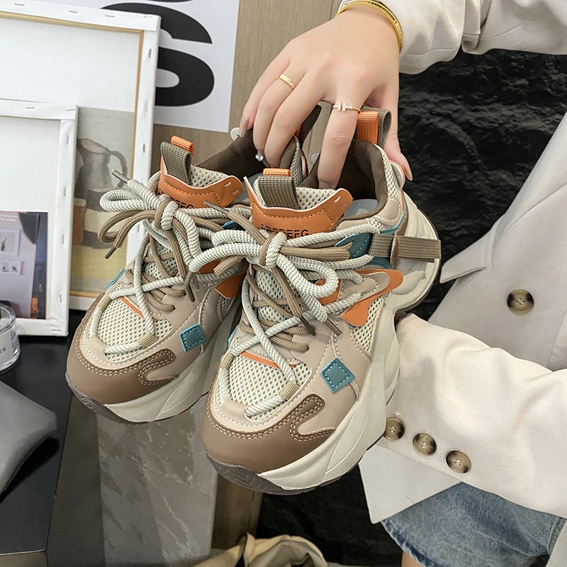 小个子增高运动鞋新款透气网面老爹松糕厚底运动鞋百搭休闲鞋女鞋