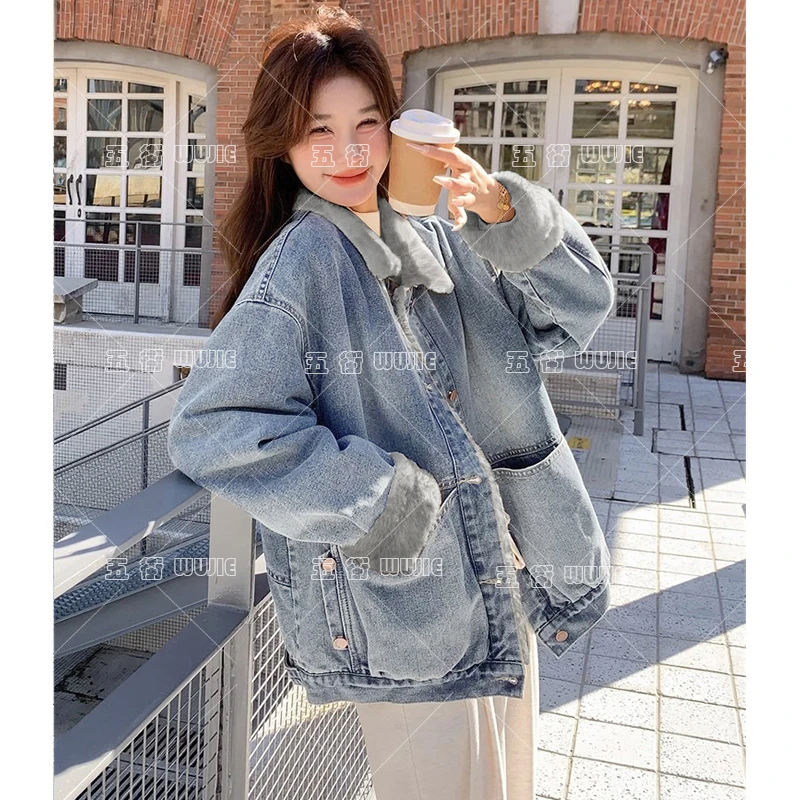 加绒牛仔外套女冬季2025新款港风休闲宽松百搭显瘦加厚保暖上衣