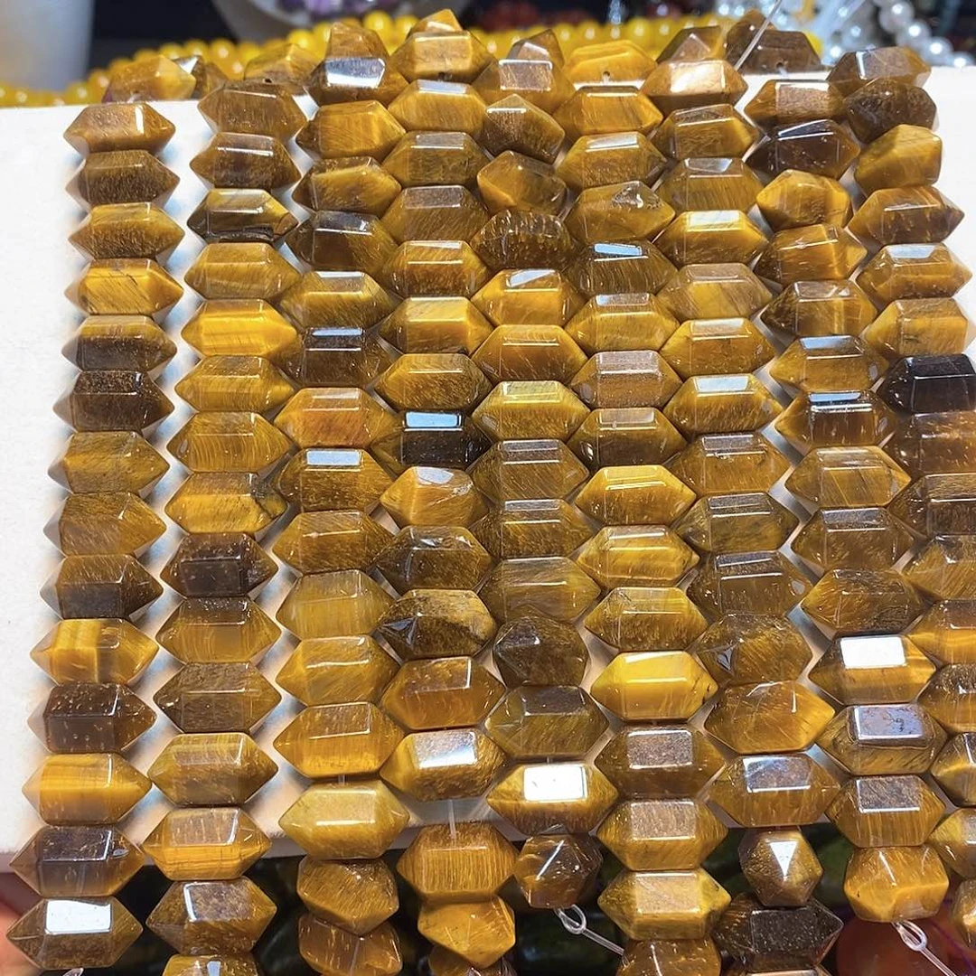 玛瑙/玉髓未镶嵌珠宝半成品天然黄虎眼双尖短条到手20颗