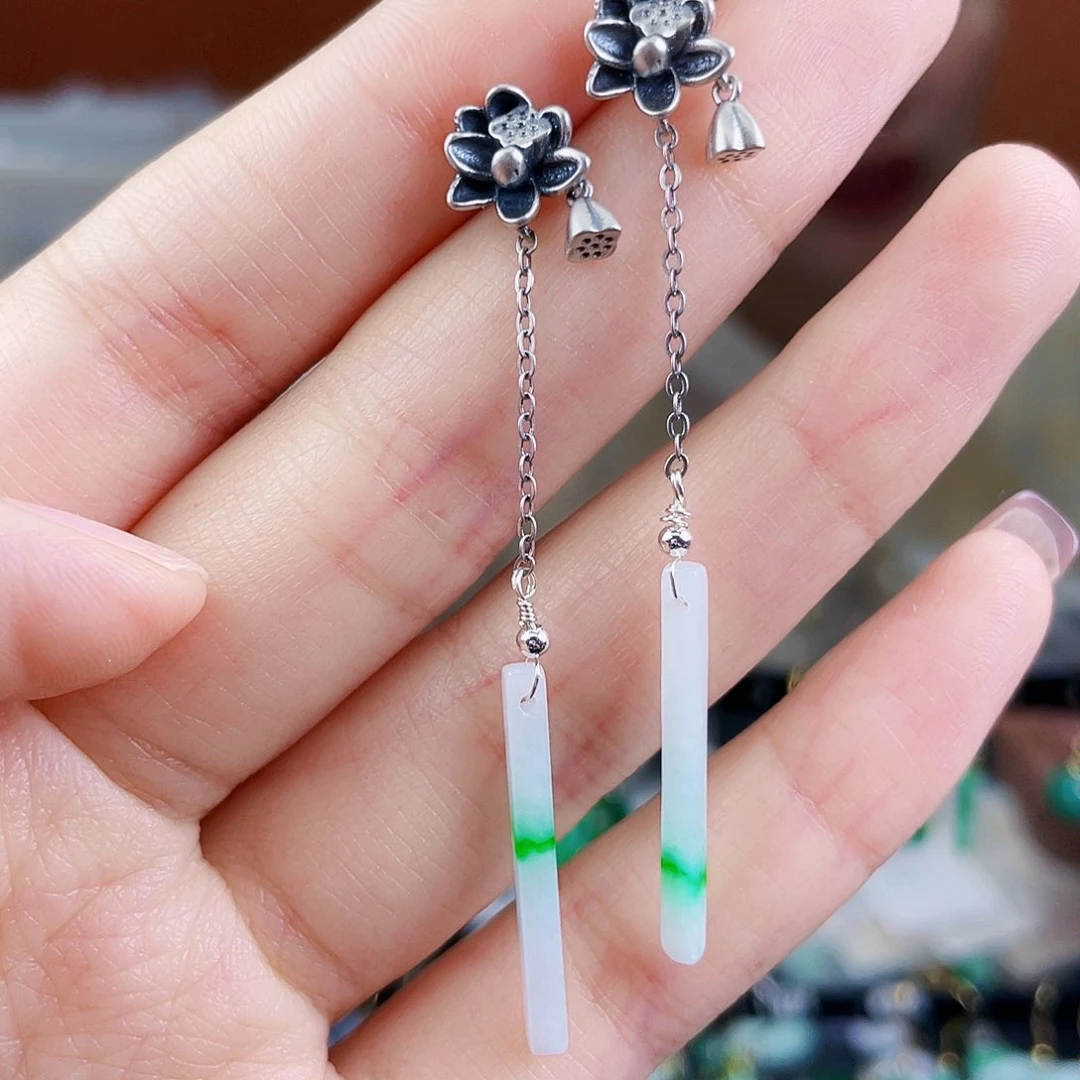 翡翠银S925镶嵌耳饰饰品