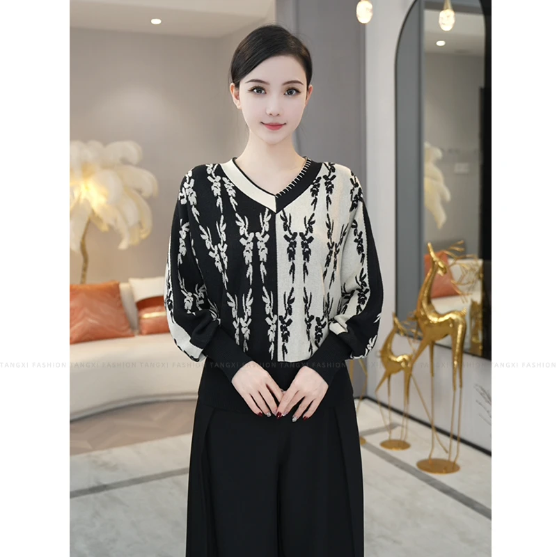 现货2025秋冬新款【H24-Q239】含绵羊毛V领设计感打底针织衫毛衣女