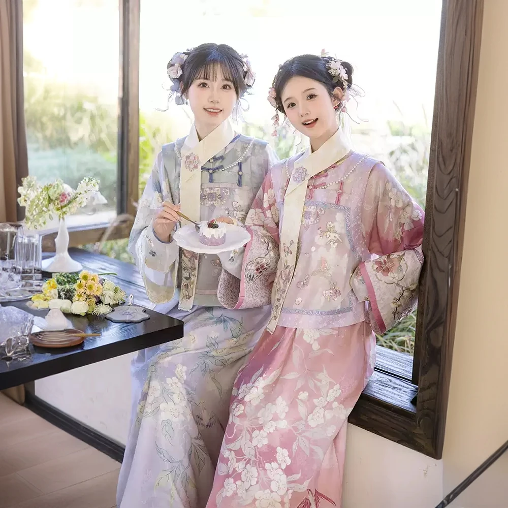 【胧月初妆】重工满绣纱质马甲汉元素印花氅衣国风套装小宫装春夏女