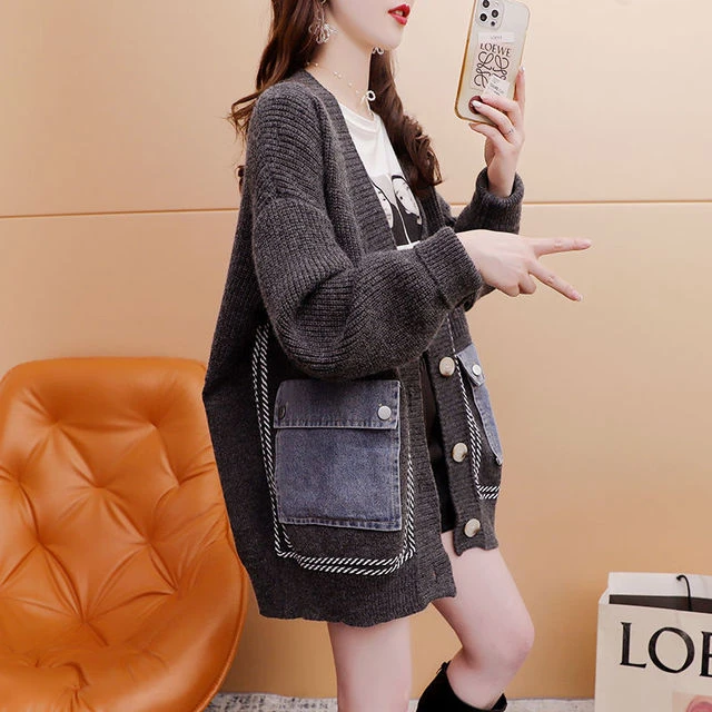 慵懒风设计感韩版休闲中长款毛衣女2022新款秋冬洋气减龄百搭上衣