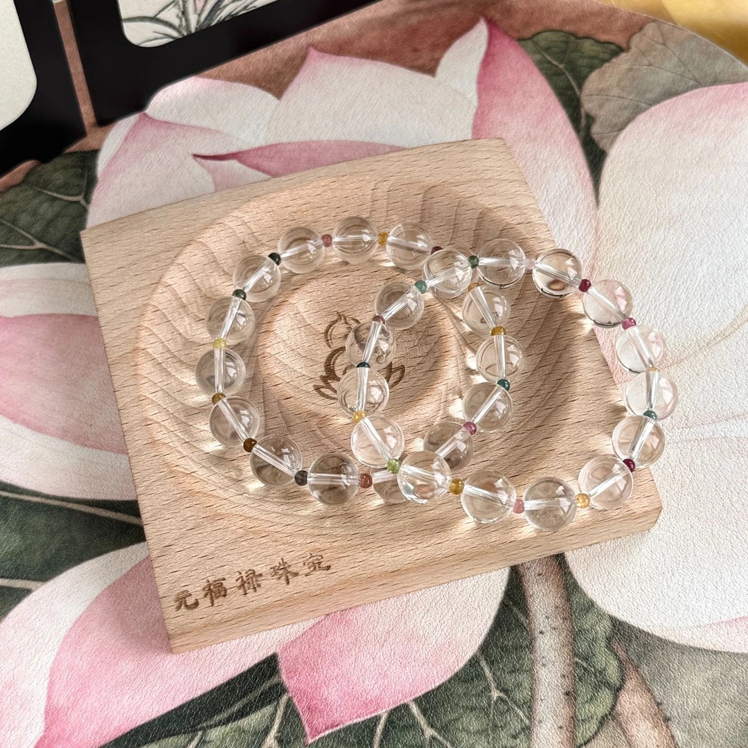 【元福禄】【夏日多巴胺】天然白水晶+碧玺设计款手串 多样性发其一
