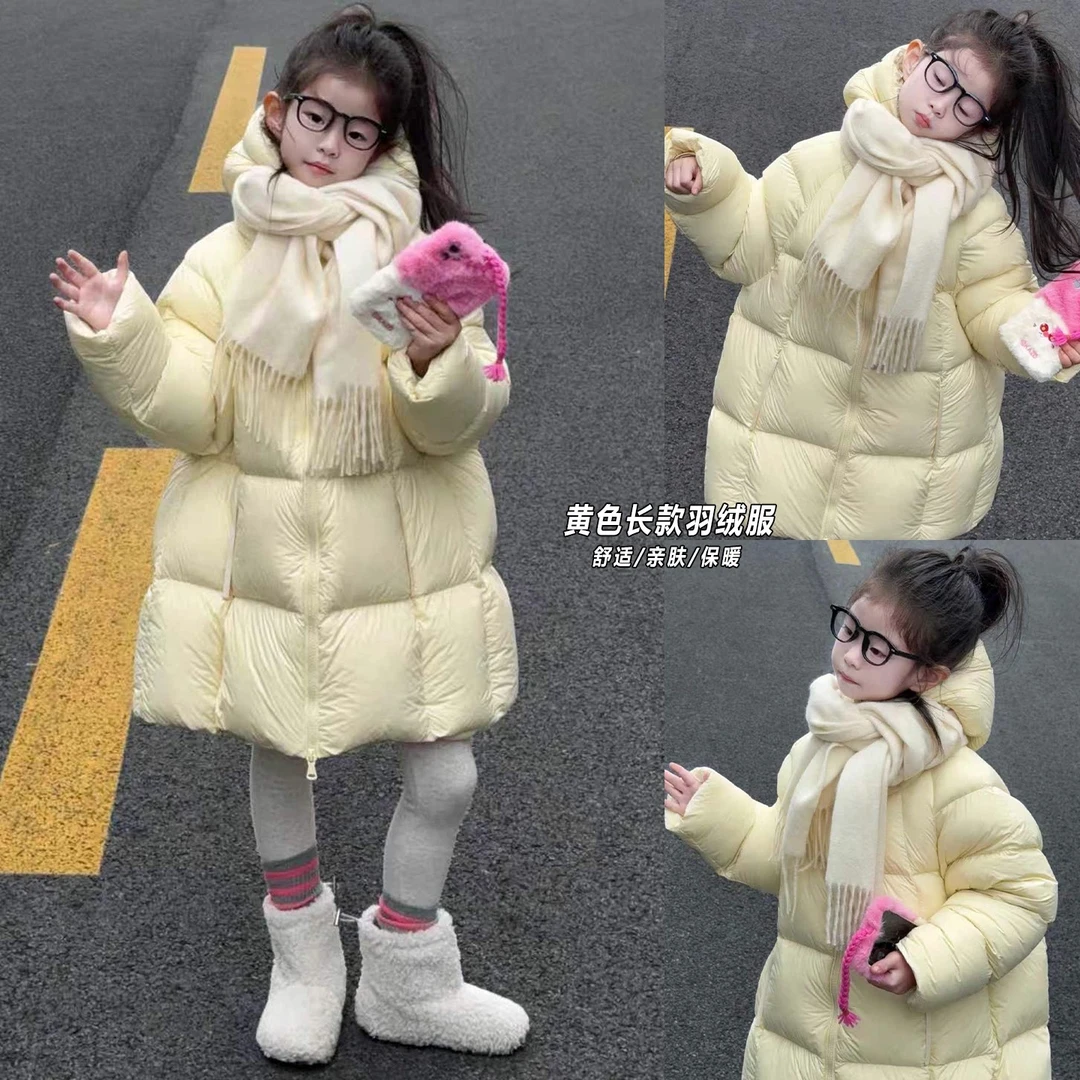 女童羽绒款爆款2025新款儿童排骨泡芙羽绒服中长款初中生大童洋气