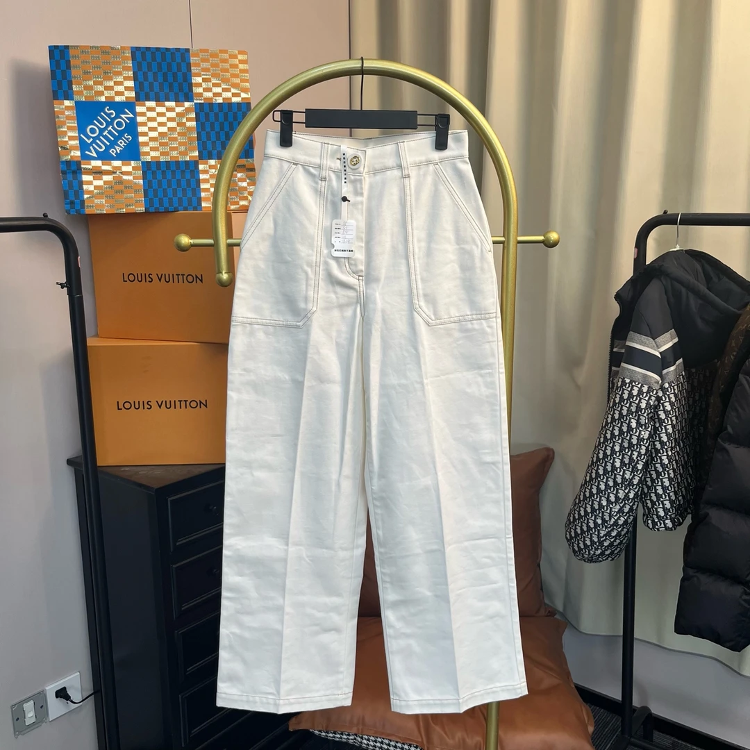 99新 GUCCI/古驰 梅芙 白色金扣背后logo牛仔裤 36码