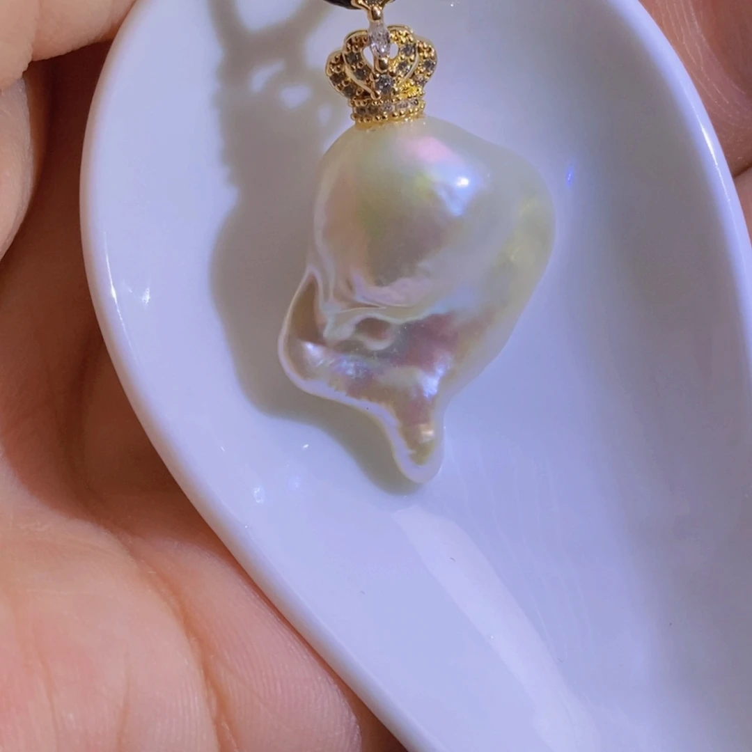 银S925镶嵌淡水珍珠天然珍珠无染色，无优化