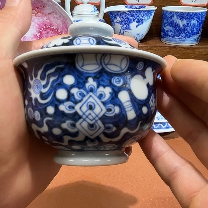 不***风元青花手工手绘盖碗