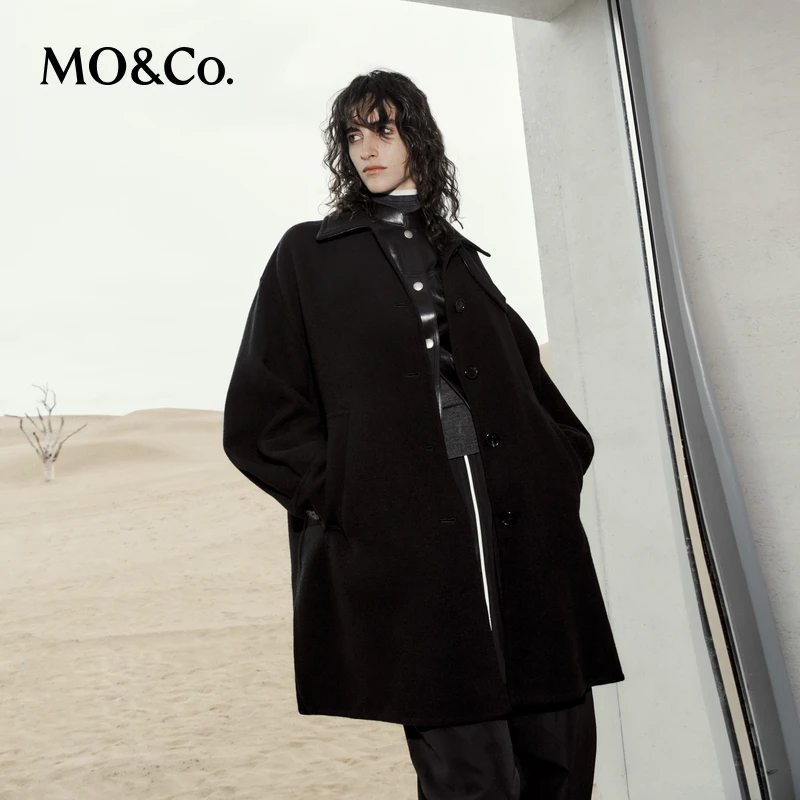 【赵老板专属】MOCO大衣2025秋绵羊毛可拆领袢拼皮领MBE3OVCT04
