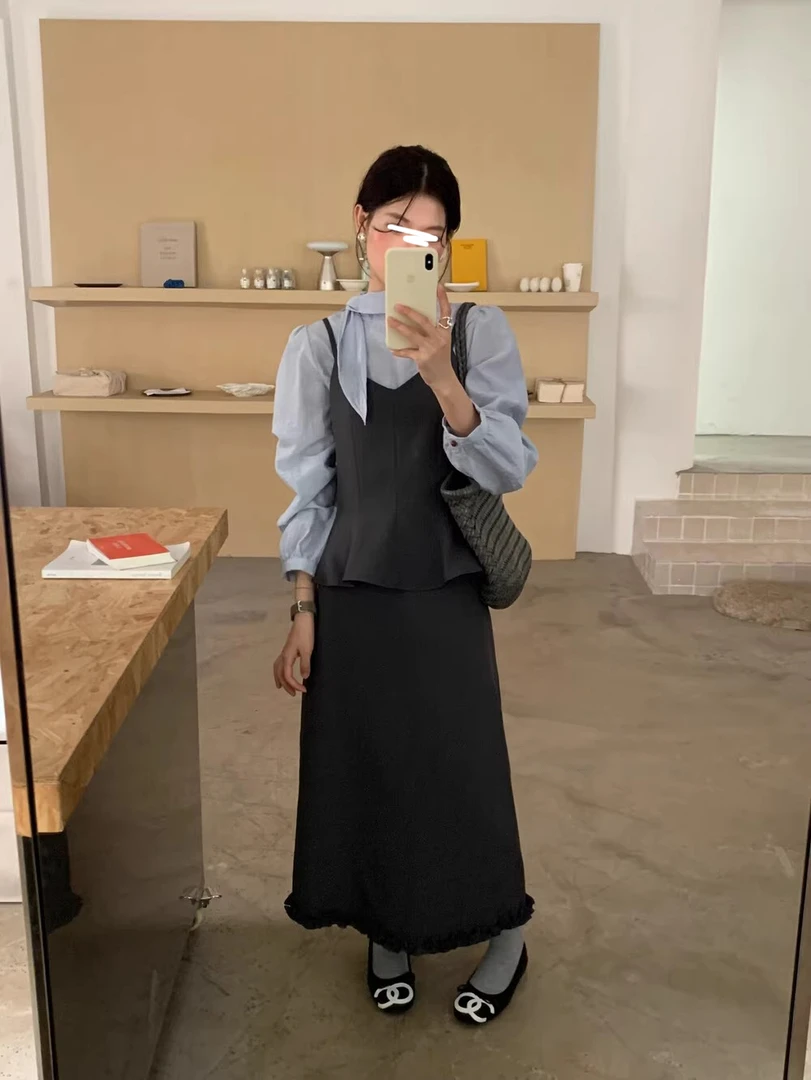 极简风入秋穿搭气质高级感套装荷叶边吊带上衣两件套女秋季半身裙