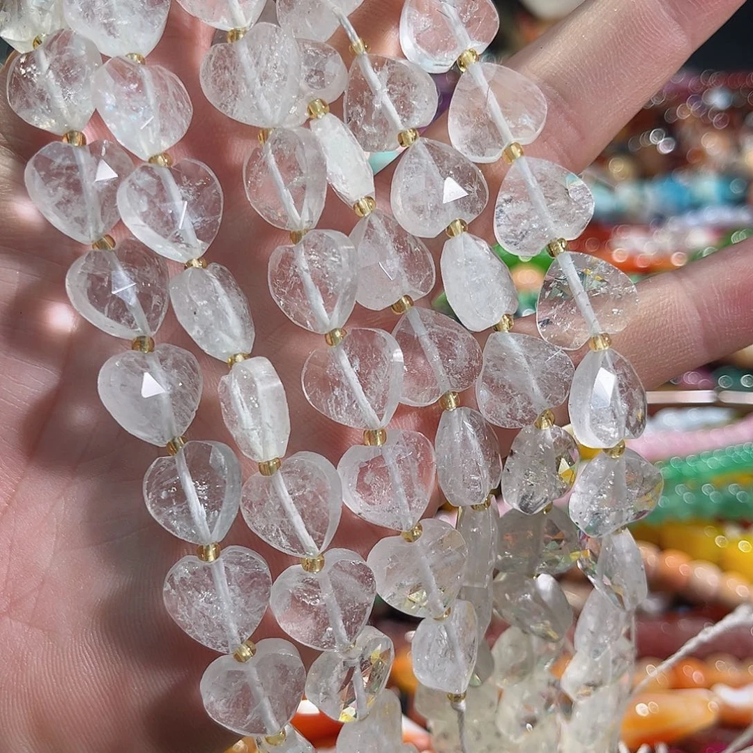 玛瑙/玉髓合金珠宝半成品白水刻面爱心一条14mm