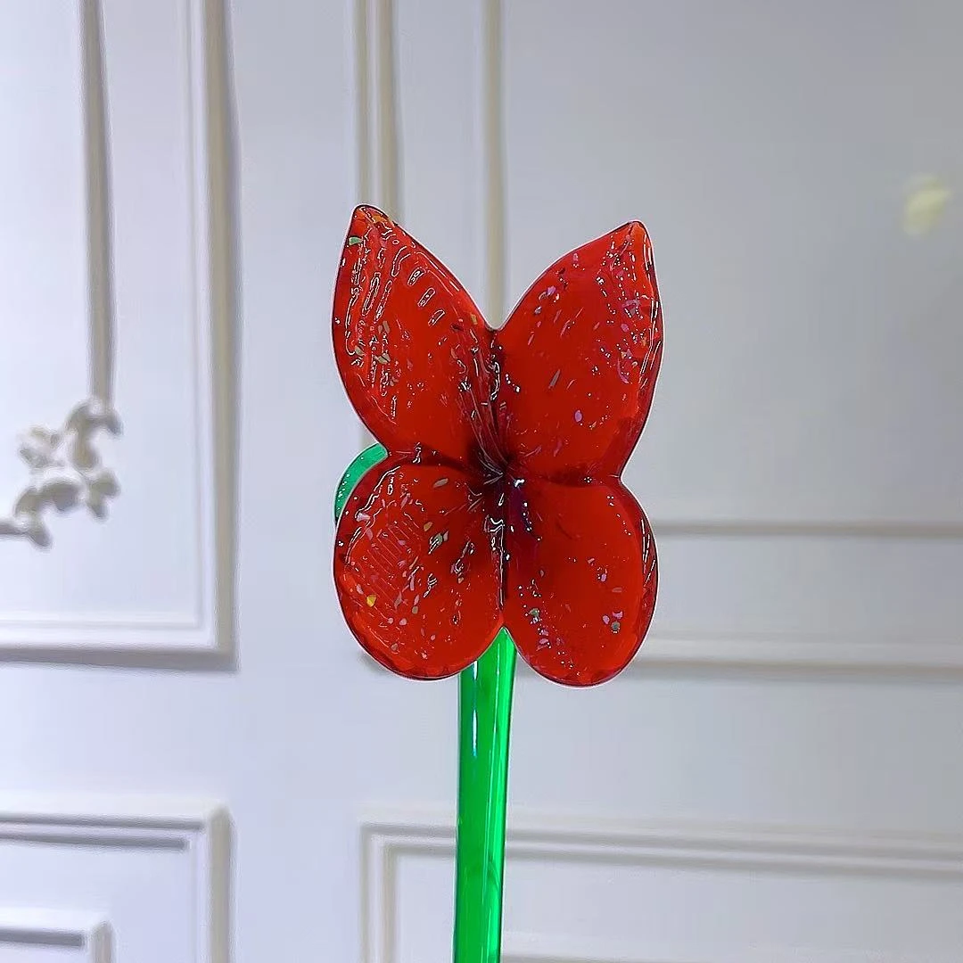 红蝴蝶花花朵手工琉璃摆件